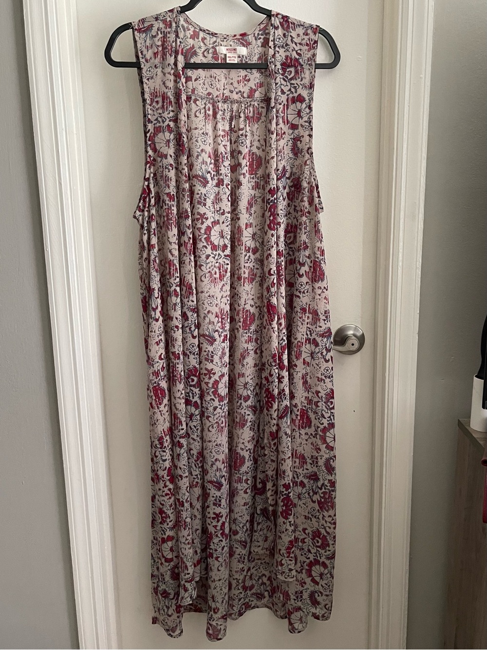 Sleeveless Floral Boho Maxi Duster in Cream and Burgundy
